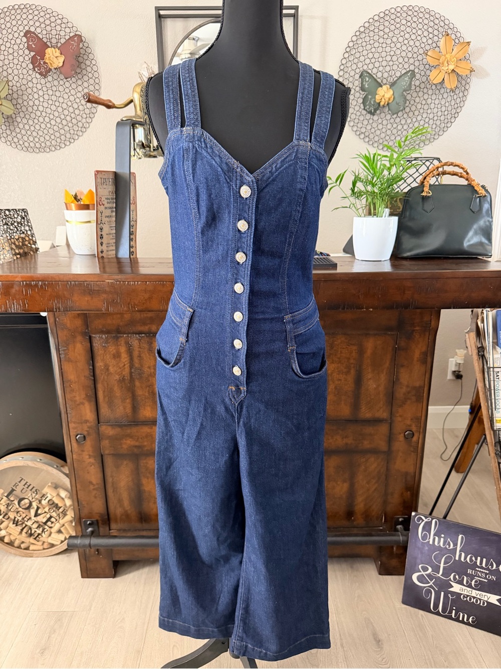 7 For All Mankind Dark Blue Denim Button-Front Women's Overalls